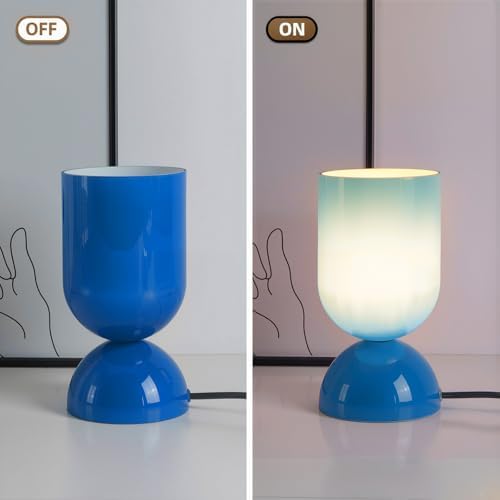 8.9" Dimmable Modern Glass Table Lamp with Dome Base, Glossy Blue - Image 4