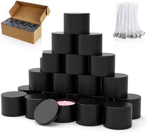 PCREGPAE 4OZ Black Candle Tins Cans with Lids and Wicks for Making Candles by Unknown