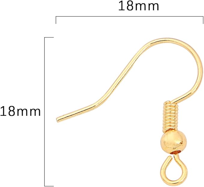 18K Gold Plated Earring Hooks 18x18mm 80pcs with Beads for Jewelry Making Findings