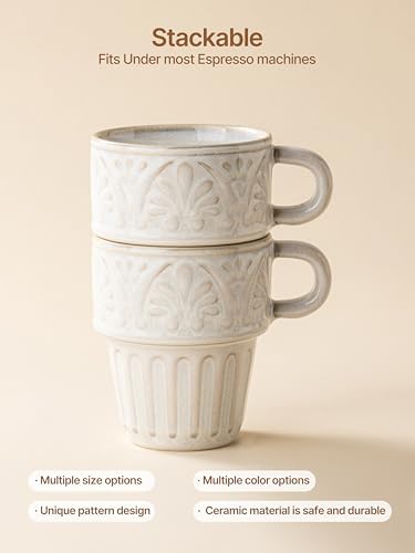 3.3 OZ Coffee Mugs, Ceramic Coffee Mug, Espresso Cups, Stackable Mug, Mug Set of 6, Coffee Cups for Tea Cocoa Cappuccino - Office Party Gathering, Great Gift for Birthday Housewarming Wedding, Beige - Image 3