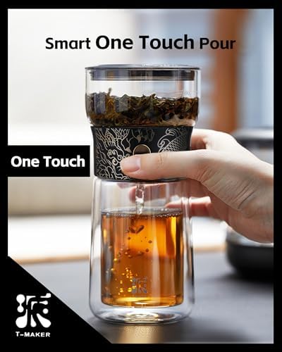 ZENS Glass Infuser Teapot, Cool One Touch Tea Maker For Loose Tea, Dragon - Image 2