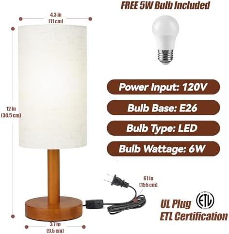 LALISU Small Table Lamp，Nightstand Lamp Wood Base Bedside Lamp Plug in - Image 7