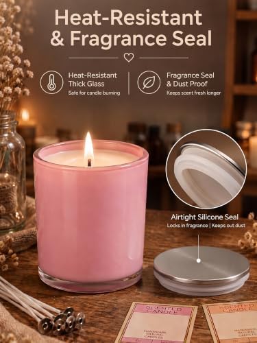 8.5oz Candle Jars with Lids, 12 Pack Colored Glass Containers for Candle Making, DIY Kit with 20 Wicks, Stickers & Labels, Refillable Aromatherapy Jars for Home Decor & Gifts - Image 4