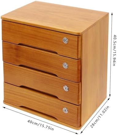 Wooden Desktop Storage Box with Lockable Drawers, Flat File Cabinet Drawer Desktop Storage Box, Countertop Storage Cabinet for Office Home Toiletries Supplies Vanity (Wood yellow, 4 Drawer) - Image 3