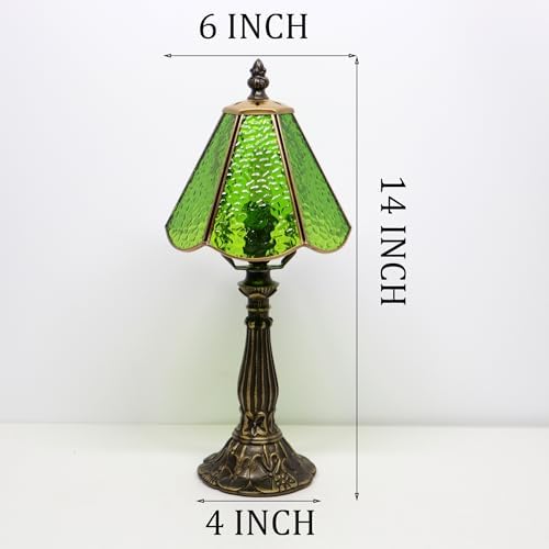 Tiffany Style Table Lamp Green Rippled Stained Glass Lamp 14 Inch - Image 2