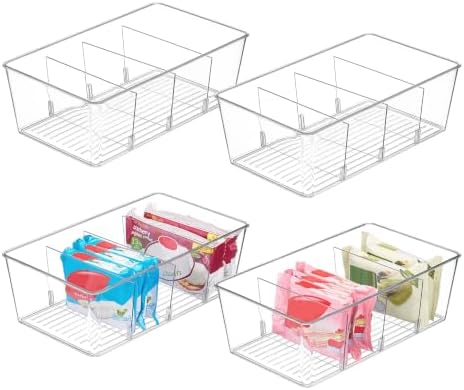Vtopmart 4 Pack Food Storage Organizer Bins, Clear Plastic, 4 Compartments by Vtopmart
