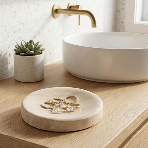 Koville Marble Jewelry Dish, Small Round Trinket Dish for Ring Necklace Earring, 4" Decorative Dish, Natural Stone Soap Dish for Bathroom Kitchen - Image 5