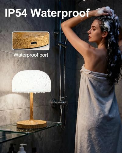 Mushroom Lamp, Shower Lamp Waterproof for Bathroom & Bedroom - Wood Grain - Image 3