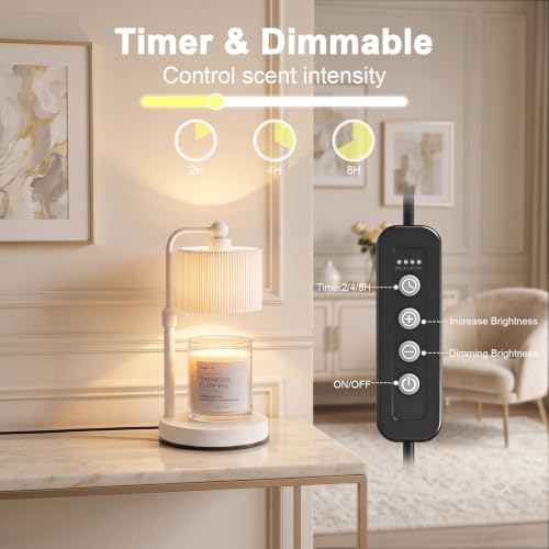 Candle Warmer Lamp with Timer, Modern Candle Warmer for Jar Candles, Electric Wax Warmer, Includes 2 Bulbs, Housewarming, Birthday Gift for Women, Mom - White Pleated - Image 3