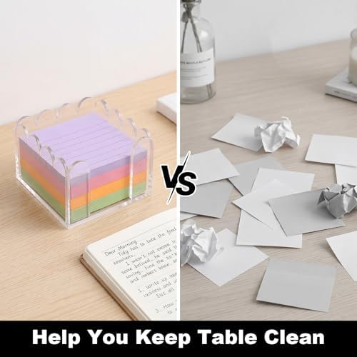 Skrfren Scalloped Acrylic Sticky Note Holder 3x3 Inch Notepad Holder with Wave Design Crystal Clear Sticky Note Holders Dispenser Thick Acrylic Desk Organizer for Office Home Dorm Classroom - Image 4