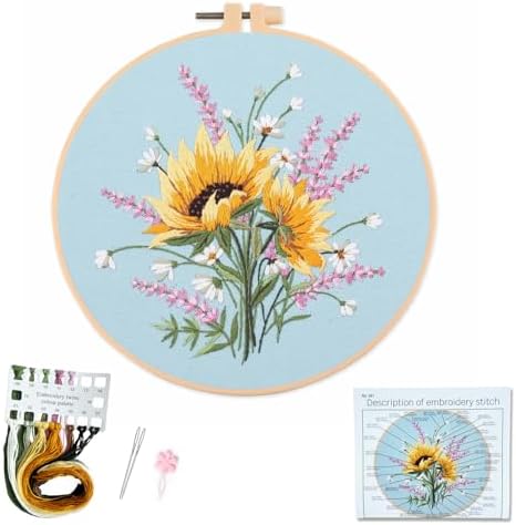 Silentsea Embroidery Kit – Sunny Sunflowers with Delicate Purple and White Floral Accents, Perfect for Beginners and Craft Lovers by Silentsea