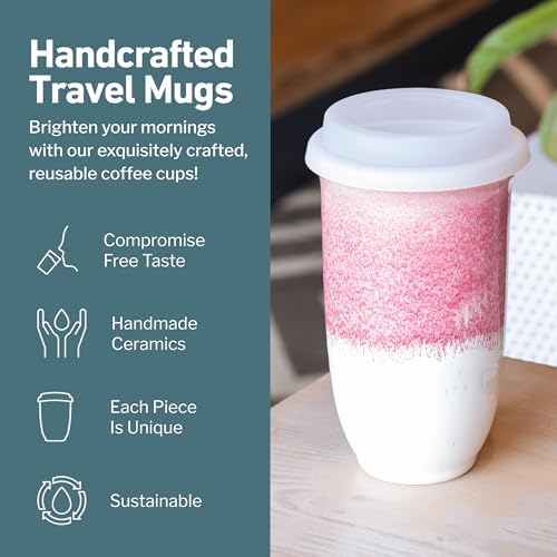 NOVA CERAMICS Coffee Travel Mug - Coffee Travel Cup – Microwave & Dishwasher Safe Coffee Pink Tumbler - Gifts For Women Men Him Her – 16oz – Coral Pink - Image 2
