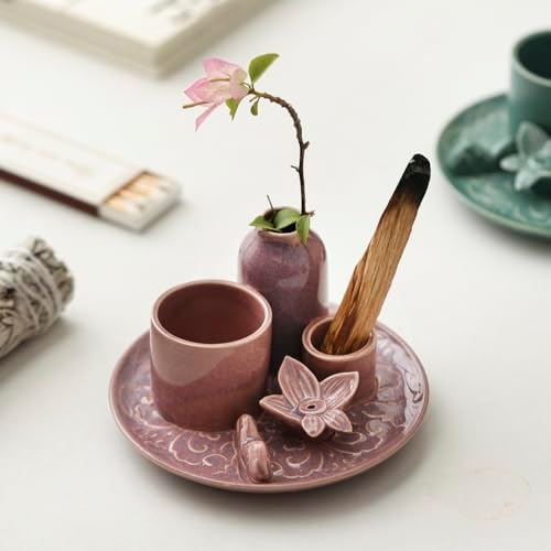 Purple Incense Holder for Sticks, 5.1 Inch Ceramic Incense Holder with Ash Catcher – 4 in 1 Smudge Bowl for Sage and Palo Santo, Reiki Supplies for Meditation Yoga Home Decor by Unknown