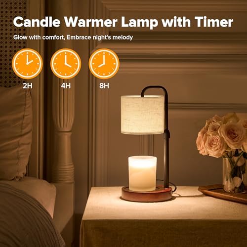 Candle Warmer Lamp with Timer, Dimmable Wax Warmer Candle Lamp for Jar Candle with 2 Bulbs, Christmas Birthday Gifts for Women Mom, Home Decor for Room, Bedroom, Kitchen-Linen Fabric - Image 5