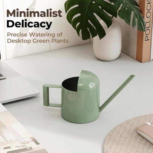 Bamworld Small Watering Can Indoor Outdoor Plant Metal Stainless Steel Long Spoutt Flowers Watering Cans for House Garden Plants 10OZ Watering Bottle Cute Stylish Gardening Decoration(Avocado Green) - Image 3