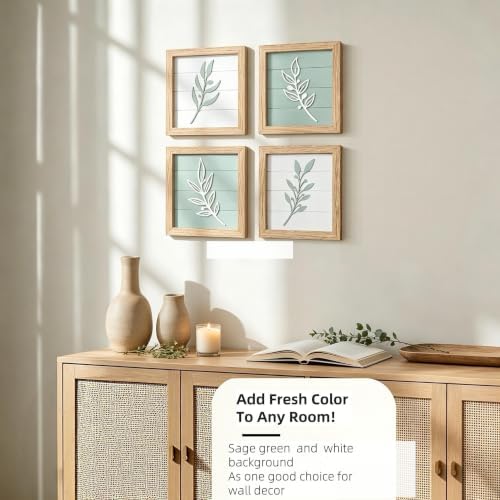 3D Sage Green Leaf Wall Art (Framed Set of 4), Botanical Boho Bathroom Art,Lightweight Ready-To-Hang Textured Artwork Wall Decor for Bedroom,Bathroom,Living Room or Office (7”X7” Sage Green) - Image 7