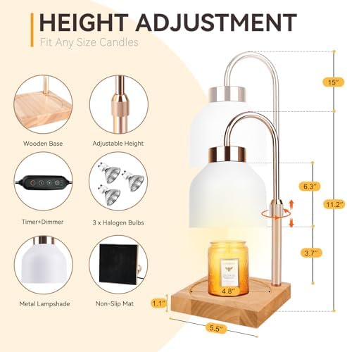 TOACSUCP Candle Warmer Lamp with 3 Bulbs, Adjustable Height Dimmable Candle Warmer with Timer, Compatible with Large Jar Candles, Candle Lamp with Charming Gift Box Ribbon for Her/Him(White) - Image 2