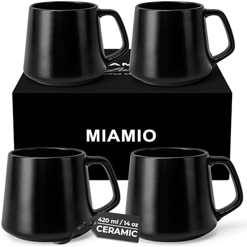 MIAMIO - Coffee Mugs Set of 4, Ceramic Mug (14oz) - Luxe (Black) by MIAMIO