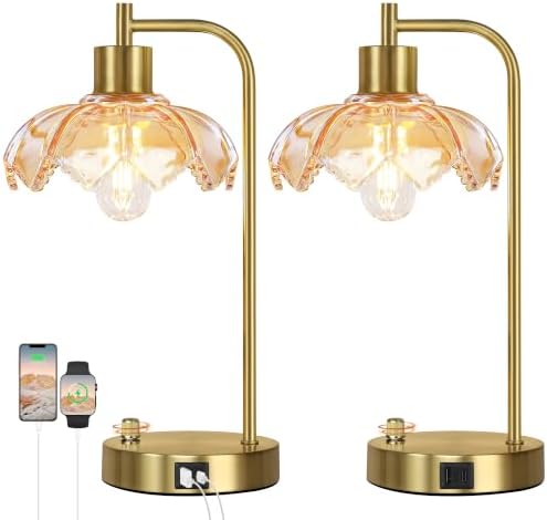 Glass Table Lamps Set of 2, Champagne Dimmable Bedside Lamps for Bedroom - Image 2