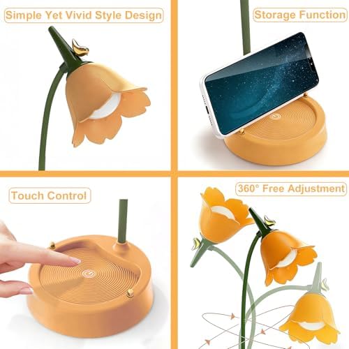 magical JD LED Desk Lamp Cordless Table Light Adjustable Gooseneck Dimmable Touch Rechargeable Battery Eye-Caring Night Light for Kids, Mini Cute Lamp for College Dorm Bedroom Reading, Yellow - Image 3