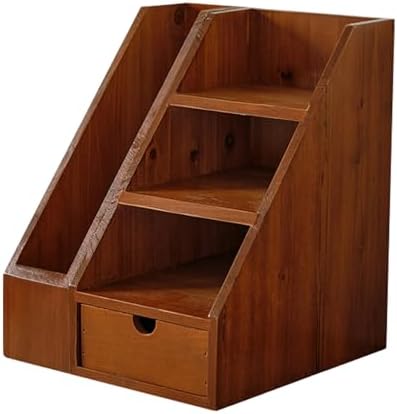 Vintage Wooden Desk Organizer Set of 2 - Wood Desktop File Holder & Shelf with Drawer - Rustic Office Storage for Books, Folders, Mail & Supplies - Matching Organizer for Home Office Desk by Woodaholic