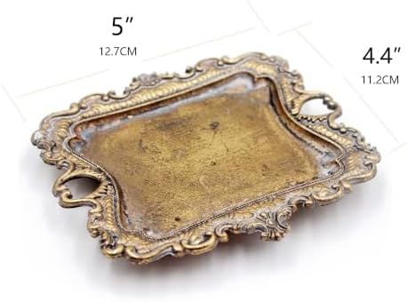 Funly mee Small Antique Trinket Dish Vintage Gold Metal Jewelry Tray, Ring Holder-5.3 x 3.5 x 1.2 inches - Image 5