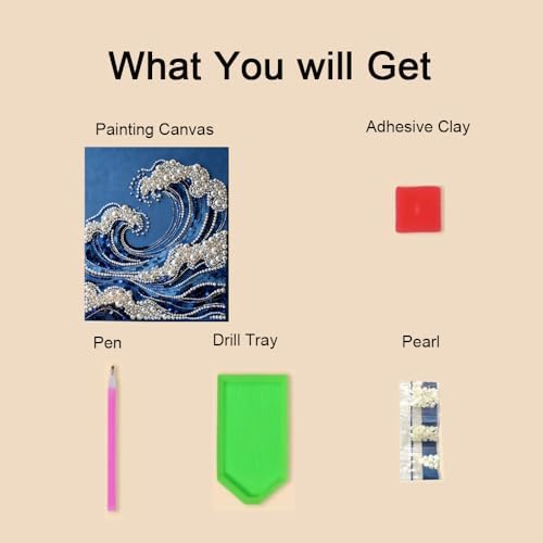Mrchfr Wave Pearl Painting Kit for Adults & Beginners, DIY Ocean Theme DIY All-Pearl Dot Painting, Stress Relief Art Craft Supplies for Gift Home Wall Decor, No Frame (Style A with Frame) - Image 6