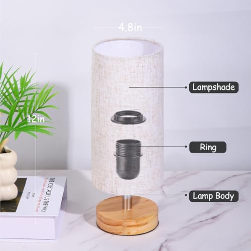 Bedside Table Lamps, Table Lamp for Bedroom, Lamps for Night Stands with Linen Lampshades, Small Table Lamp for Living Room, Office (Bulb Excluded) (Wood) - Image 4