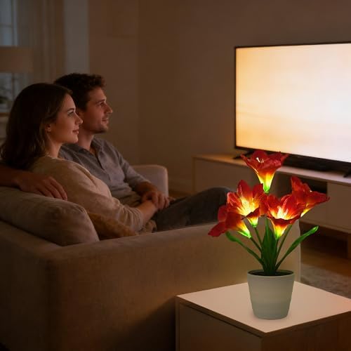 Artificial Red Amaryllis Flower Lamp Night Light for Bedroom Bar Coffee Shop Wedding Decor, Gifts for Women Mom Daughter Grandma Aunt Girlfriend Friend Birthday Christmas Valentines Mothers Day - Image 5