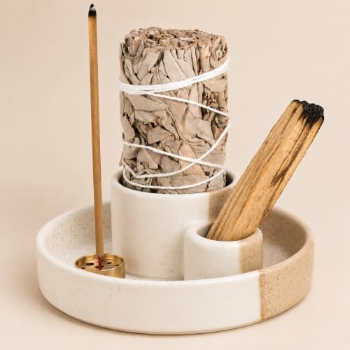 Ceramic Palo Santo Holder, Incense Holder for Sticks, Palo Santo Wood Burner Bowl Stand with Ash Catcher, Modern Minimalist by HOCUROAY