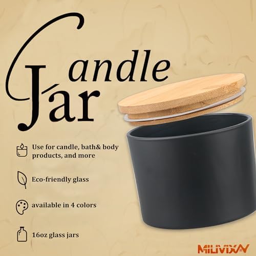 MILIVIXAY 6 Pack 16 oz Candle Jars with Bamboo Lids and Candle Making Kits - 3 Wick Candle Jar,Bulk Empty Matte Black Thick Glass Jars for Making Large Candles - Spice, Powder Containers. - Image 4