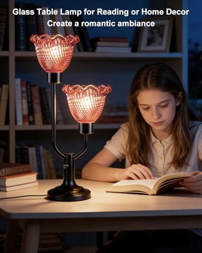 Lightdot Mid Century Modern Table Lamp Dimmable Vintage Red Glass Lamp Gift - Image 5
