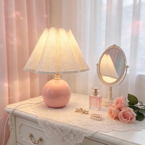 Small Ceramic Table Lamp, 11.5'' Cute Scalloped Lamp (Pink) by JAIZAIWJ