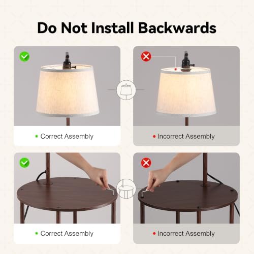 Floor Lamp with Table, 2-in-1 Side Table Floor Lamp with Linen Shade - Image 5