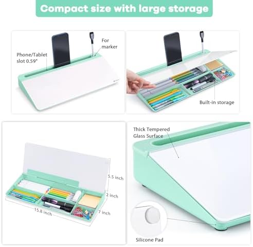 Varhomax Glass Desk Whiteboard with Storage, - Image 4