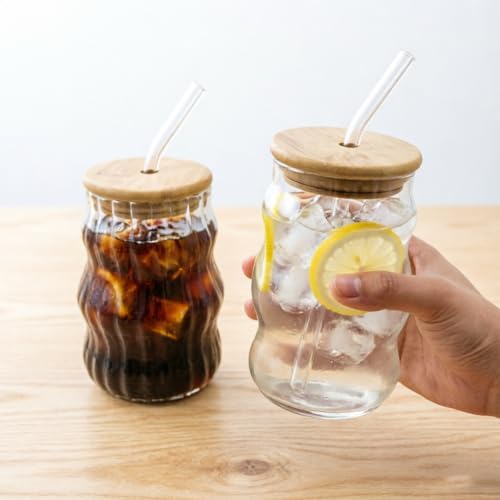 18 Oz Vintage Ribbed Glass Cups 2 Pack, Wave Bubble Design - Image 5