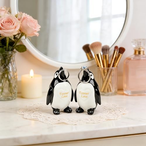 Penguin Gifts for Him Her Boyfriend Girlfriend, Set of 2 Ceramic Penguin Figurines Forever Love Anniversary Birthday Gifts for Women Men, Romantic Valentines Gift for Wife Husband Couples Cute Decor - Image 3