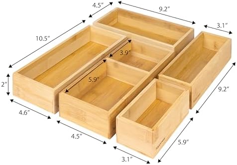 happimess Eldora 5-Piece Handcrafted Bamboo Drawer Organizers, Natural - Image 3