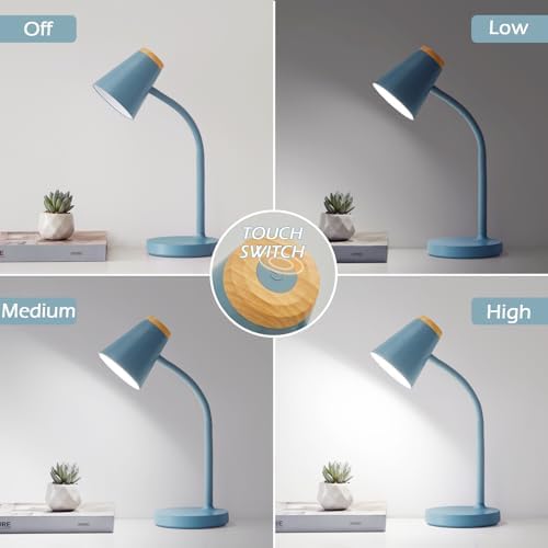 EJIAXIN Desk Lamps for Home Office - Small LED Desk Lamp Touch Dimmable Reading Light for College Dorm Room - Adjustable Flexible Gooseneck Table Lamp for Bedside Bedroom Nightstand Blue - Image 2