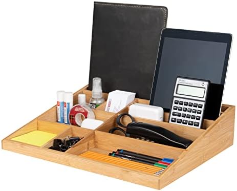 Theodore Bamboo Desk Organizer, 10 Compartment Desktop Organizer for Office Supplies, Mail, Pens and Notebooks, Wooden Countertop Organizer for Home Office Desk - Image 3