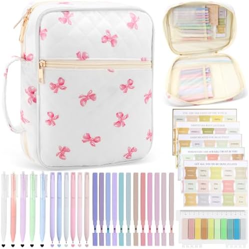 Bible Cover Case for Women, Study Supplies Kit, Highlighters Pens by Lestp