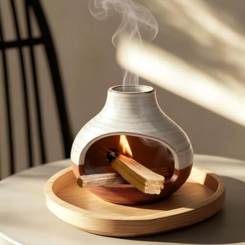 JOYWING Palo Santo Holder Handmade Ceramic Incense Burner for Sage Bundles and Incense Cones Meditation Accessories for Mindfulness Yoga Home Decor Spiritual Gifts(Half Earth) - Image 3