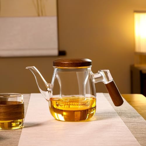 Glass Teapot, 600ml Borosilicate with Infuser, Stovetop & Microwave Safe, Non-Drip Spout, Ergonomic Handle by simeiton