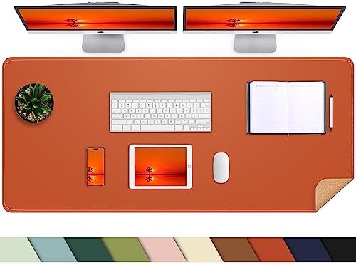 AFIING Cork Desk Mat 47" x 23.6", Dual-Sided Natural Cork & PU Leather Desk Pad, Non-Slip Waterproof Large Mouse Pad for Office, Home & Gaming (Orange) by AFIING
