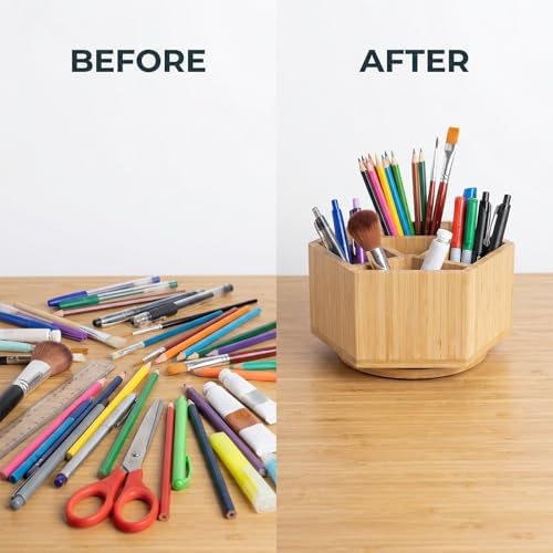 360° Rotating Bamboo Desk Organizer Hexagon - Image 3