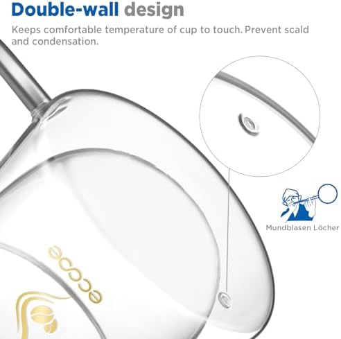 ecooe Double Walled Glass Coffee Mug 12oz Cappuccino Latte Cups Set of 2 - Image 3