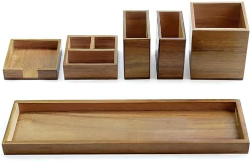 Wood Vanity Tray Set, 6-Piece Countertop Organizer for Small Items by Rocdeer