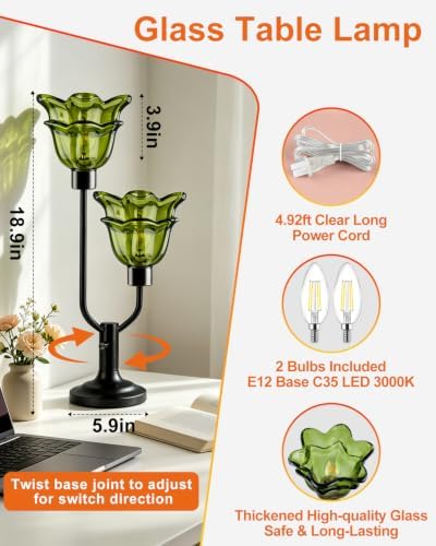 Lightdot Mid Century Modern Flower Green Table Lamp for Bedroom Dimmable - Image 2