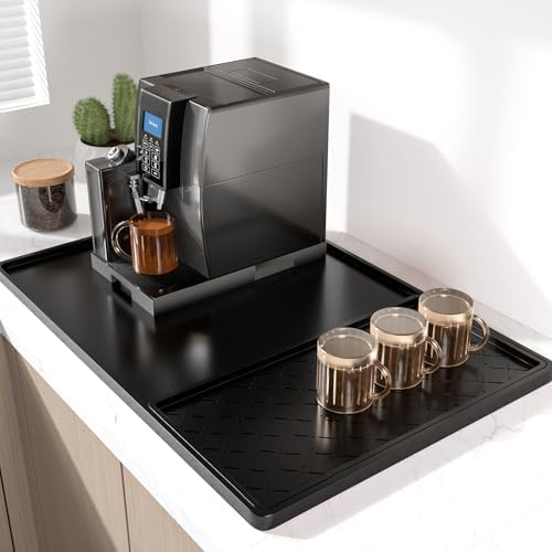 Rnivvi Silicone Coffee Mat, 16" x 24" Waterproof Raised Edge Coffee Bar Mats for Espresso Machine Station Accessories, Heat Resistant Detachable Dish Drying Pad for Kitchen Counter, Dish Rack, Black by Rnivvi