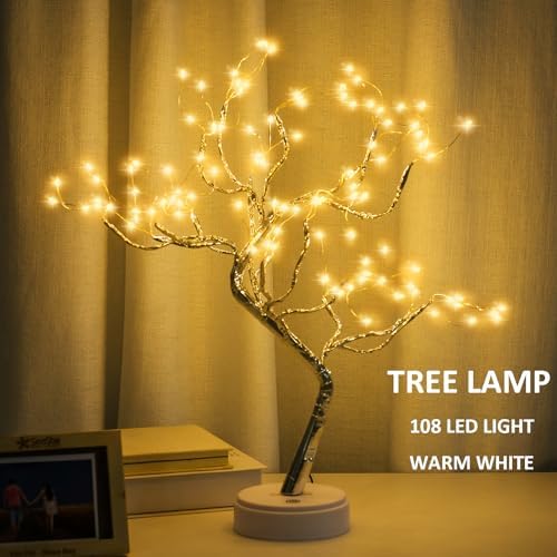 PXBNIUYA Room Decor, 20" 108 LED Tabletop Bonsai Tree Light, DIY Artificial Tree Lamp, Battery/USB Operated, Aesthetic Lamps for Living Room Bedroom Christmas Home Gifts House Decor (Warm White) - Image 3